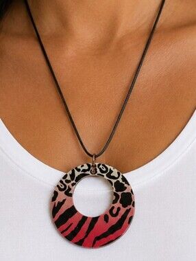 💎 Animal Print Pendant Necklace Red Black Leopard Zebra Long Statement Jewelry